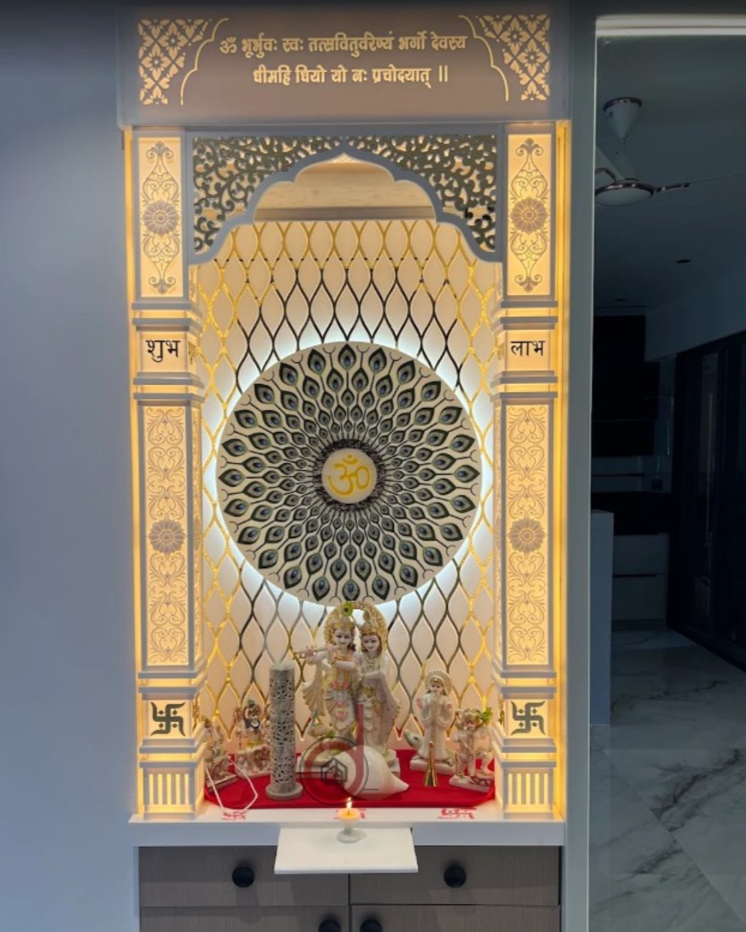 3D- Layer Om Corian Mandir with Light 14- dkoreluxe