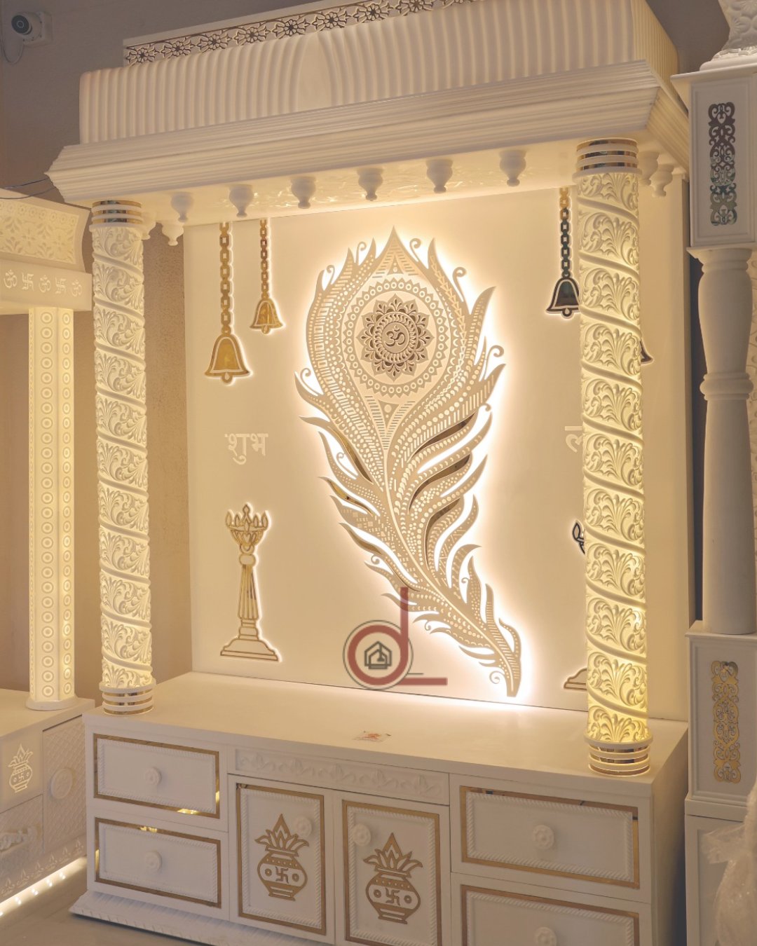 3D- Mor Pankh Om Corian Mandir with Light 13- dkoreluxe